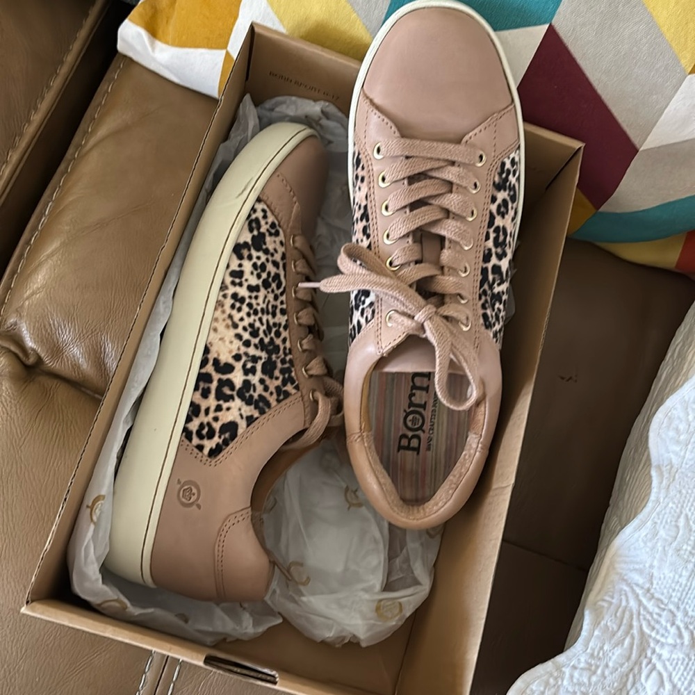 Born leopard print and leather sneakers